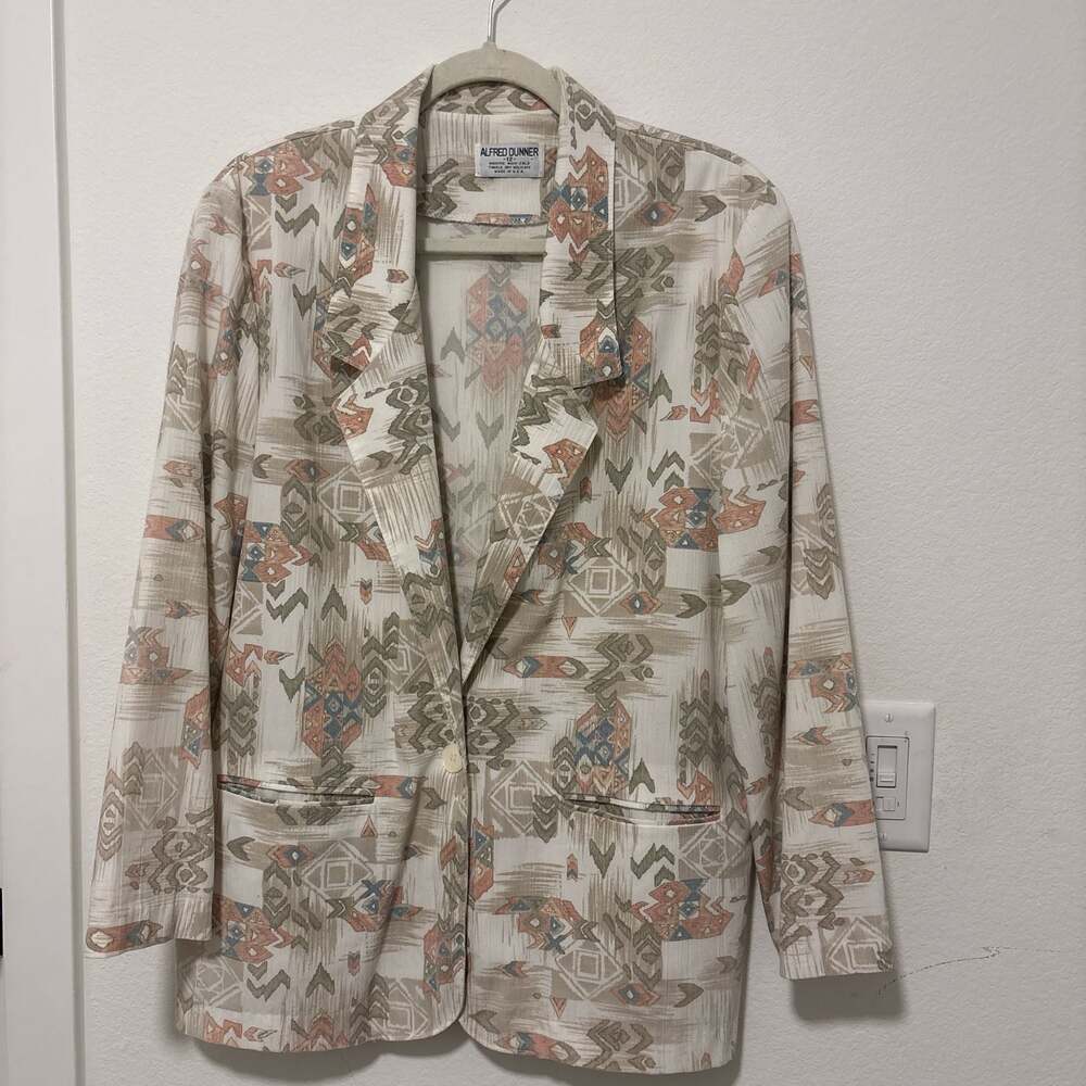 Alfred Dunner Vintage Southwestern Geometric Print Single Button Blazer Size 12
